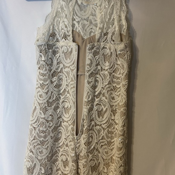 Sequin Hearts Cream Lace Sequin Homecoming Wedding Mini Dress Size 5 Stretchy - Picture 7 of 12